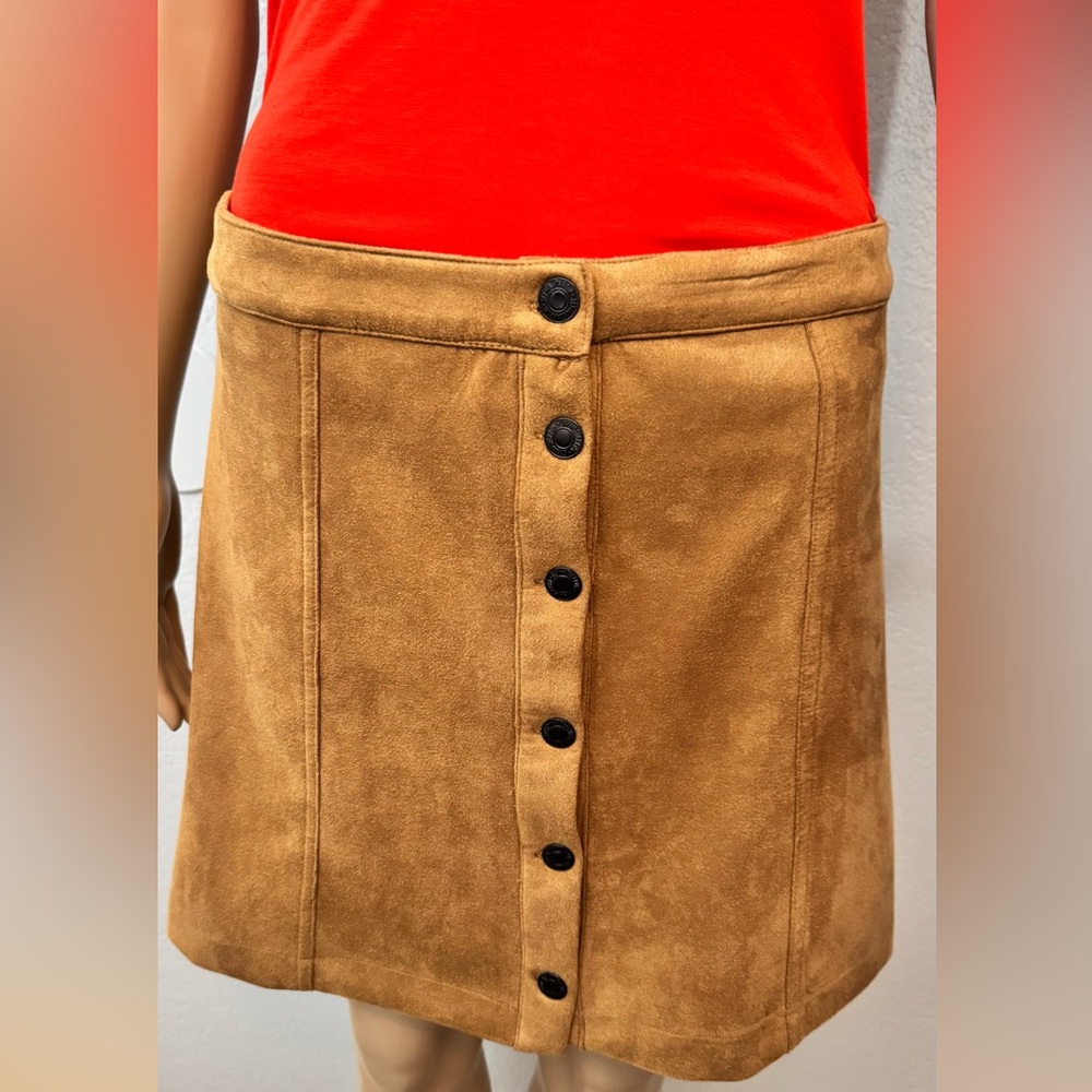 Sky and Sparrow Faux Suede A-Line Button Front Mini Skirt Camel Tan XL